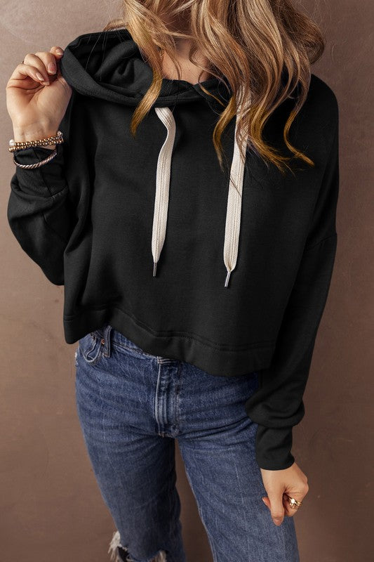 Cotton Blend Cropped Hoodie