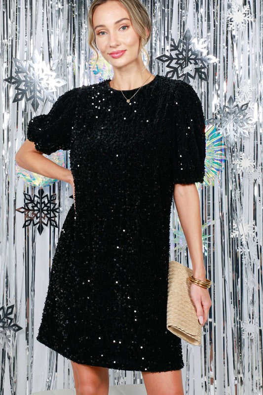 Black Velvet Sequin Dress