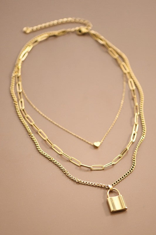 Heart & Lock Layered Chain Necklace