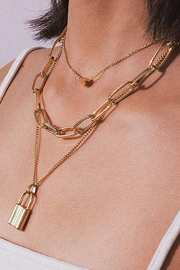 Heart & Lock Layered Chain Necklace