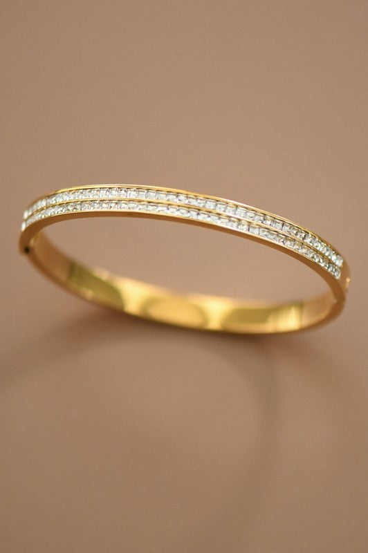Stainless Steel Gold Dip Crystal Bangle