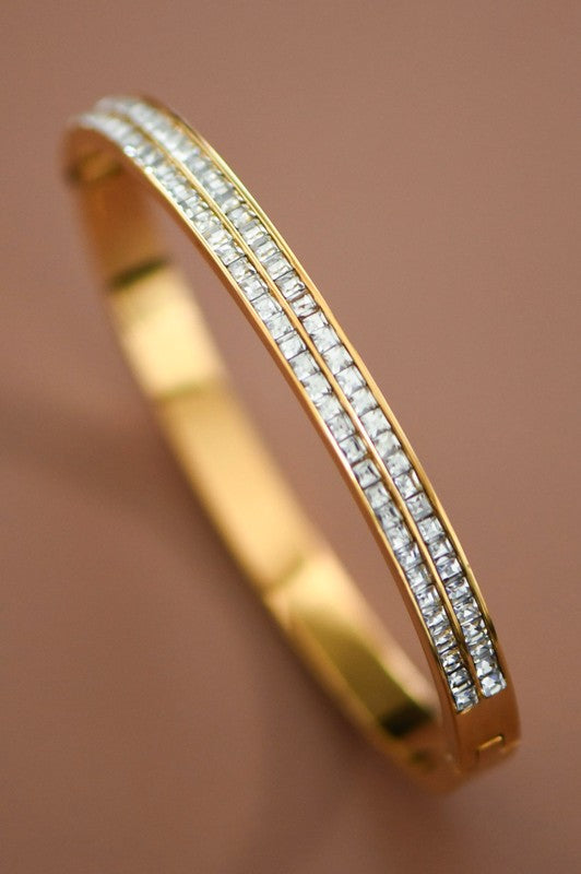 Stainless Steel Gold Dip Crystal Bangle
