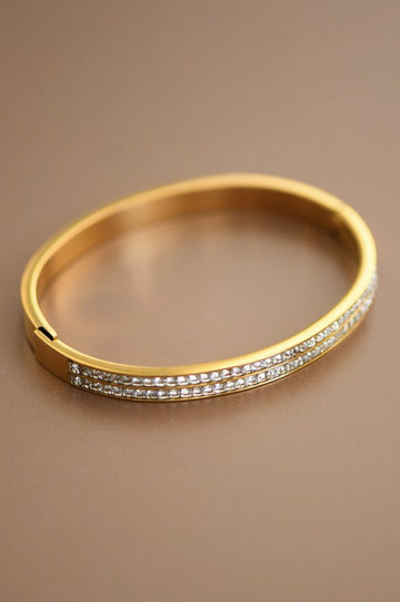 Stainless Steel Gold Dip Crystal Bangle