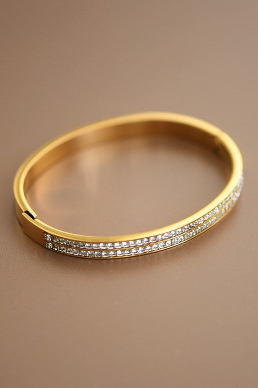 Stainless Steel Gold Dip Crystal Bangle