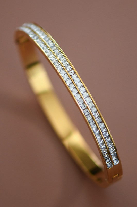 Stainless Steel Gold Dip Crystal Bangle