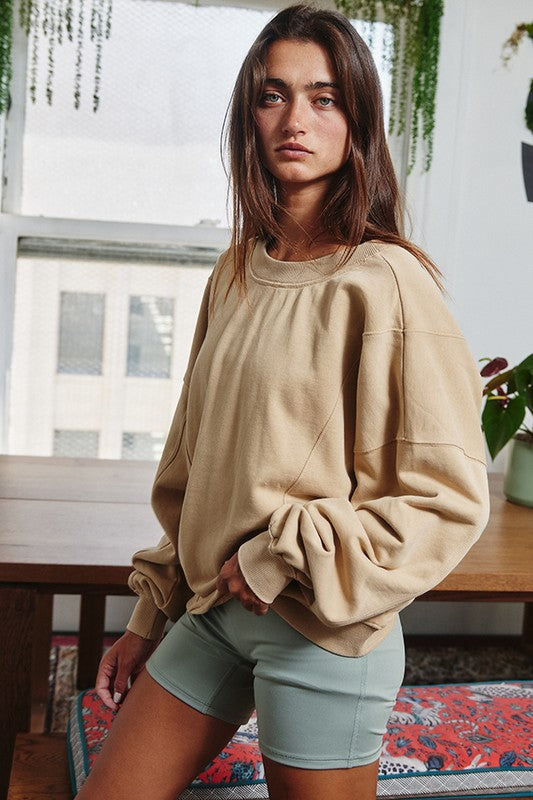 Reversible Taupe Terry Twist Pullover