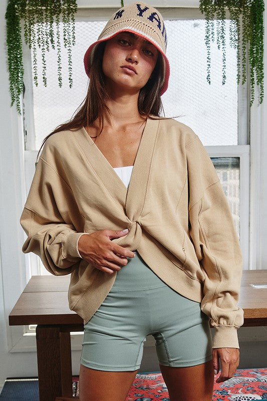 Reversible Taupe Terry Twist Pullover