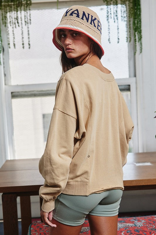 Reversible Taupe Terry Twist Pullover