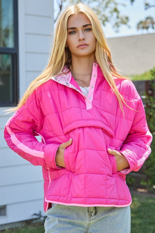 Pink and Floral Line Quilted Pullover