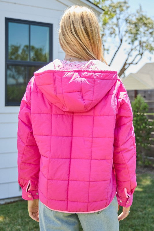 Pink and Floral Line Quilted Pullover