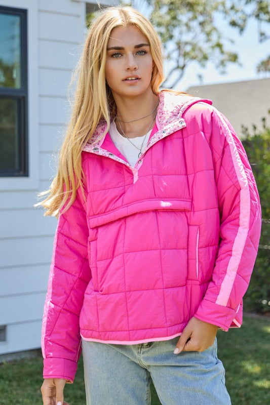 Pink and Floral Line Quilted Pullover