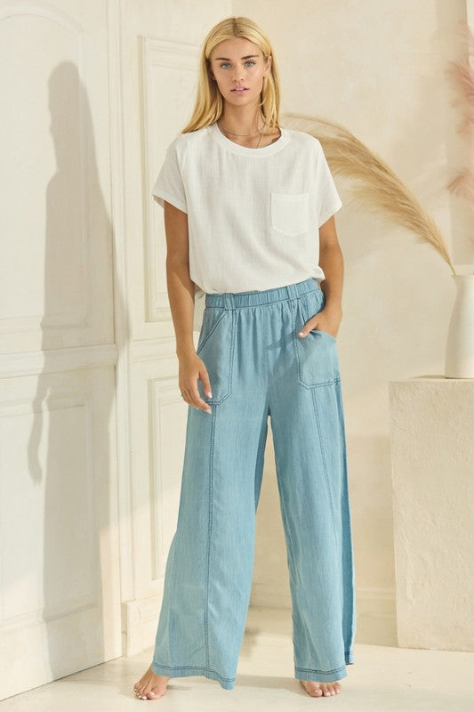 Chambray Palazzo Pants