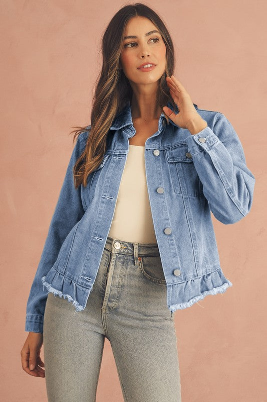 Ruffle Hem Denim Jacket