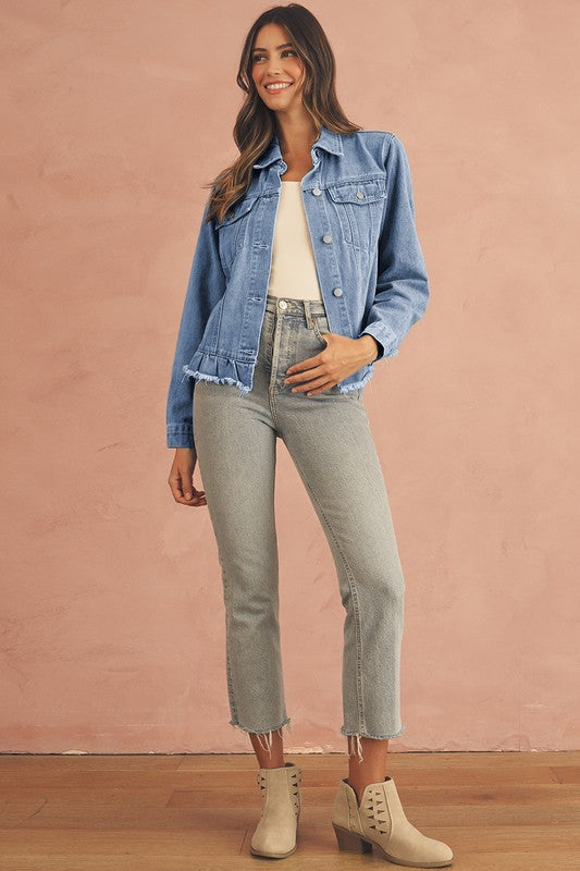 Ruffle Hem Denim Jacket