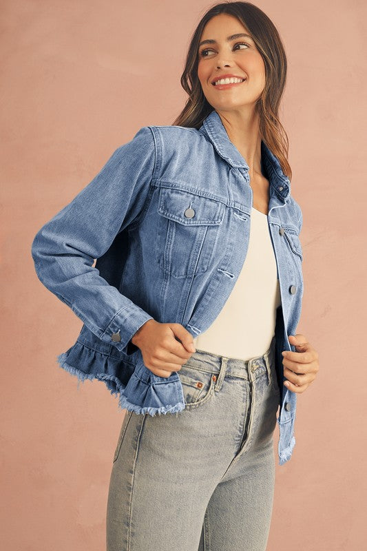 Ruffle Hem Denim Jacket