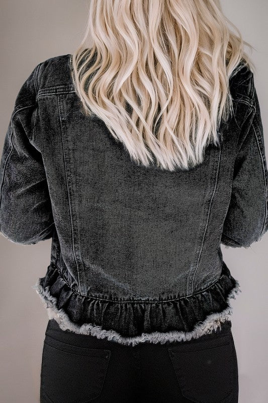 Ruffle Hem Denim Jacket