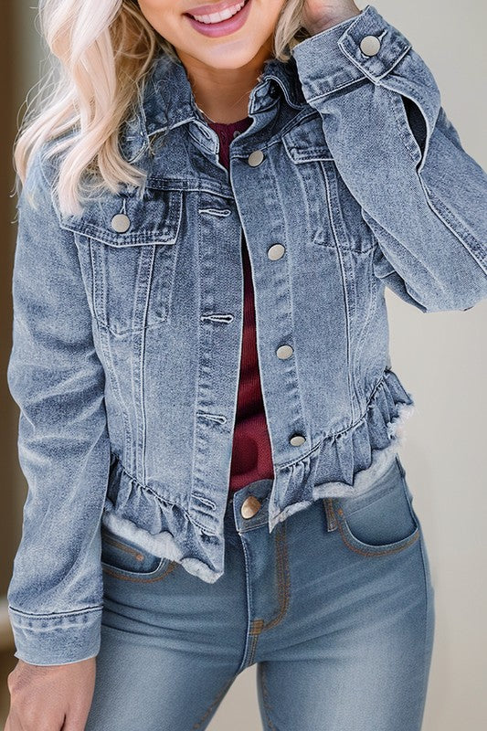 Ruffle Hem Denim Jacket