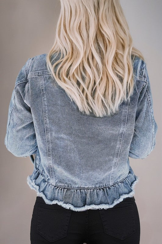 Ruffle Hem Denim Jacket