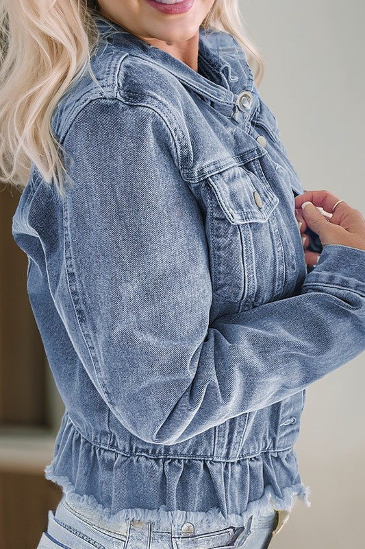 Ruffle Hem Denim Jacket