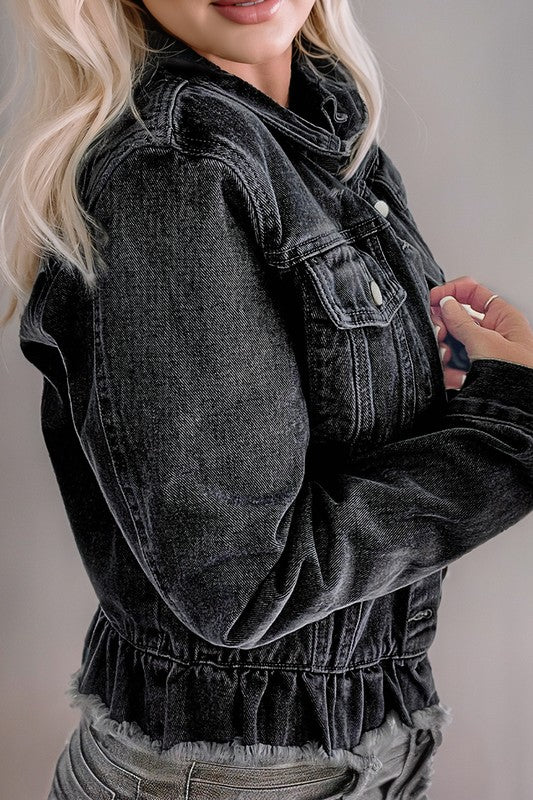 Ruffle Hem Denim Jacket