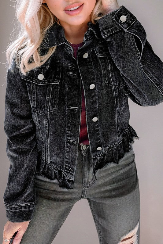 Ruffle Hem Denim Jacket