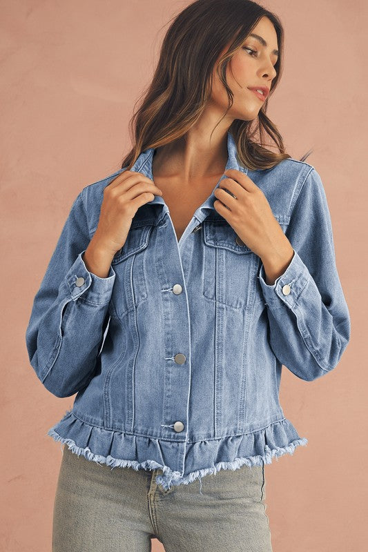 Ruffle Hem Denim Jacket