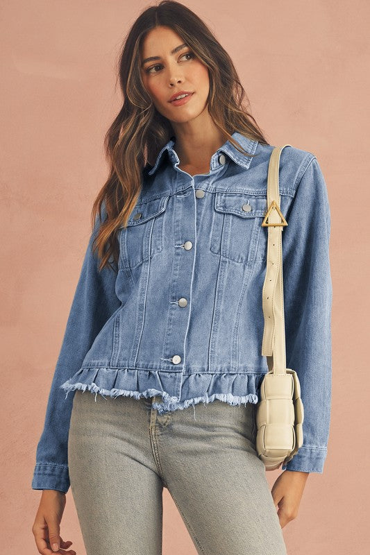 Ruffle Hem Denim Jacket