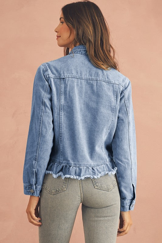 Ruffle Hem Denim Jacket