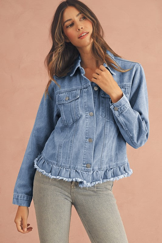 Ruffle Hem Denim Jacket