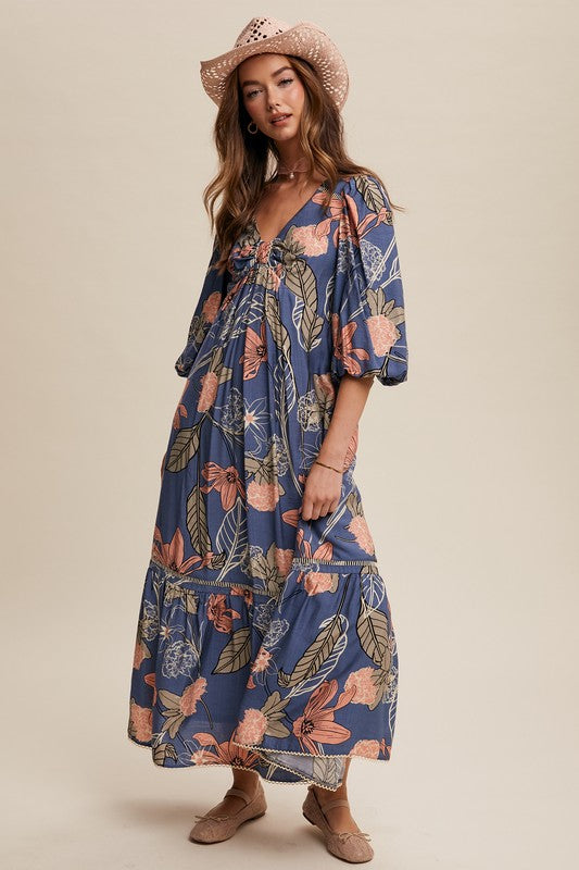 Floral Front Knot Maxi Dress