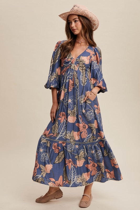 Floral Front Knot Maxi Dress