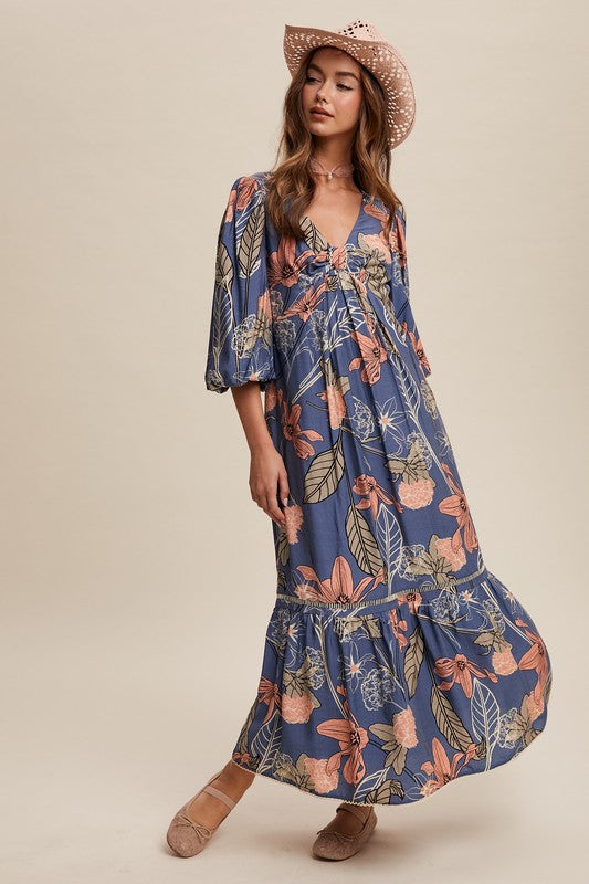 Floral Front Knot Maxi Dress