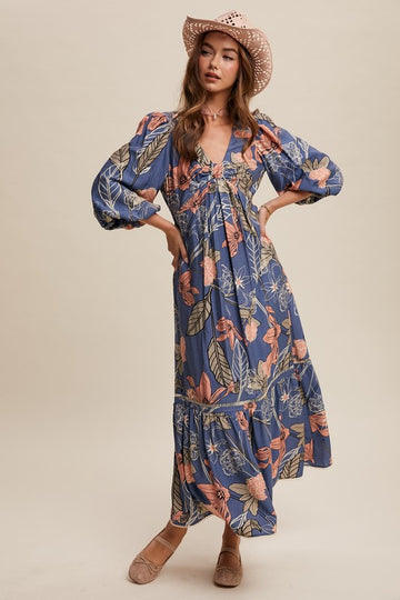 Floral Front Knot Maxi Dress