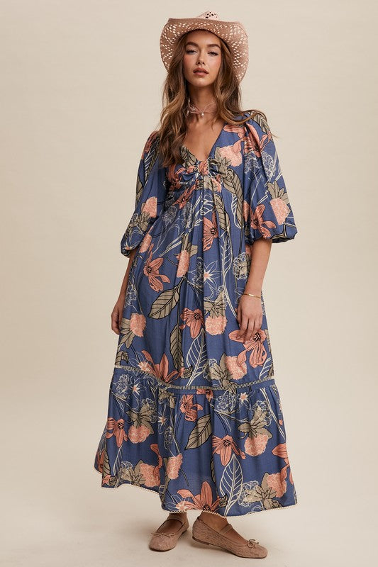 Floral Front Knot Maxi Dress