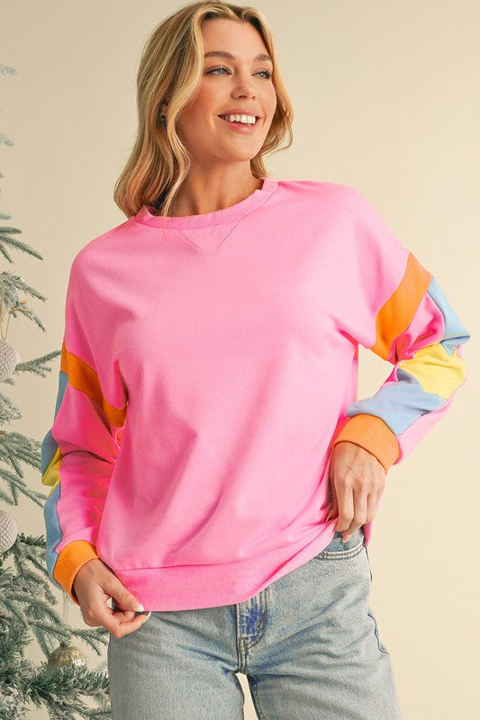 Candy Color Block French Terry Pullover