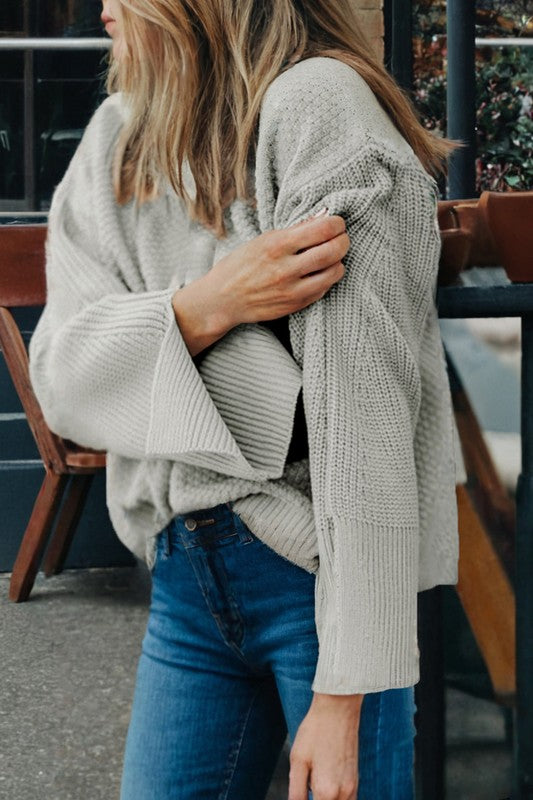 Texture Knit Split Cuff Sweater