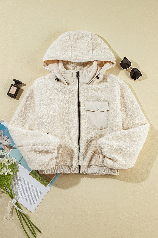 White Jet Stream Hooded Sherpa Jacket