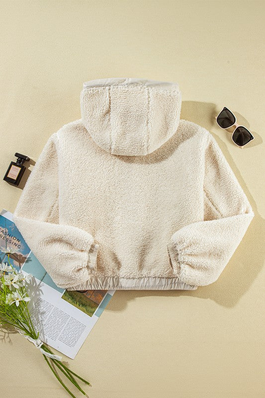 White Jet Stream Hooded Sherpa Jacket