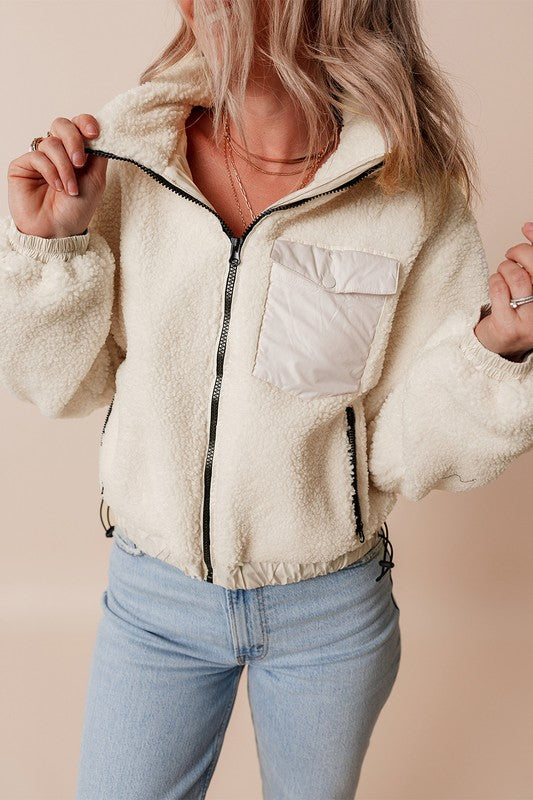 White Jet Stream Hooded Sherpa Jacket