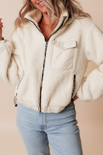 White Jet Stream Hooded Sherpa Jacket