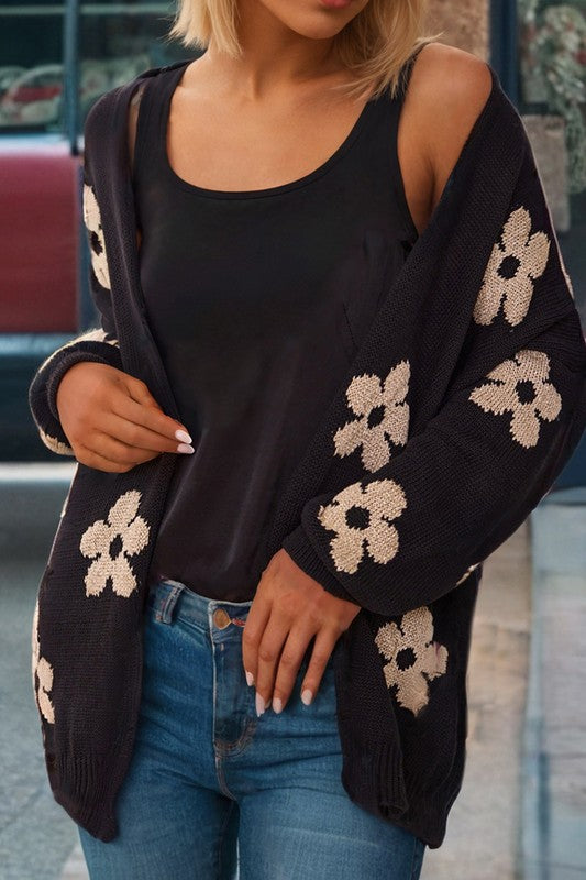 Spring Floral Knit Open Cardigan