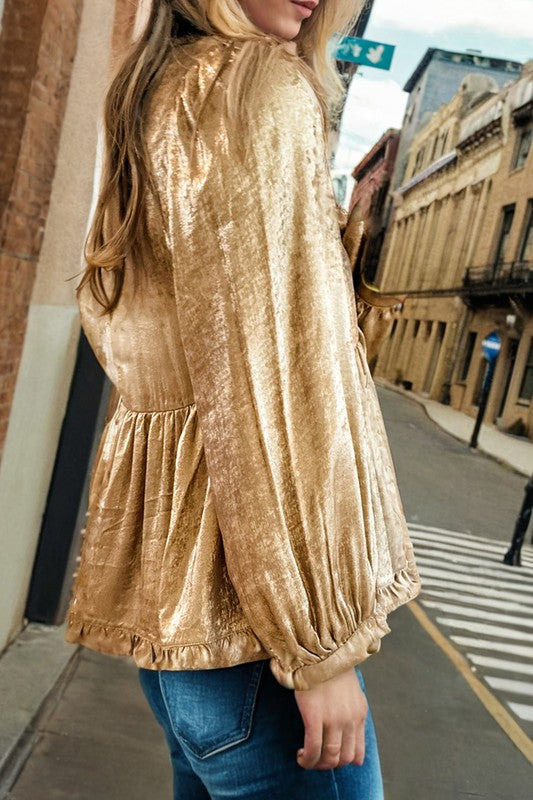 Gold Frilled V Neck Top