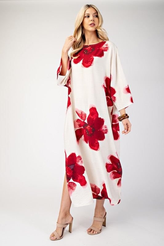 Bold Red Floral Maxi Dress