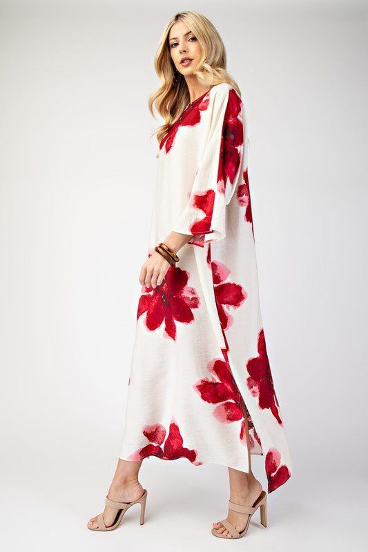 Bold Red Floral Maxi Dress