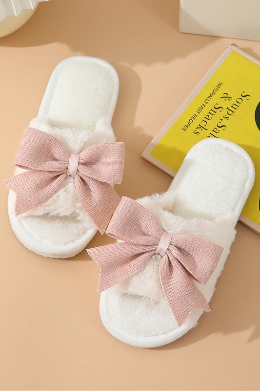 Pink Bow Fuzzy House Shoes