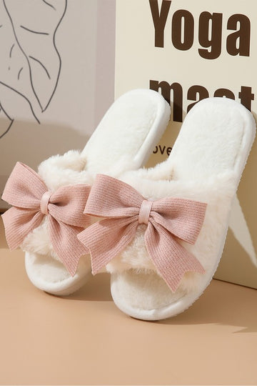 Pink Bow Fuzzy House Shoes