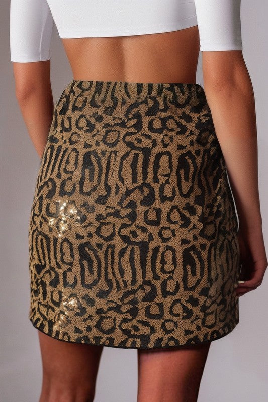 Sequin Leopard Mini Skirt