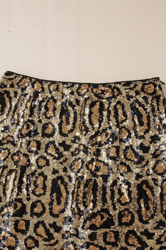 Sequin Leopard Mini Skirt