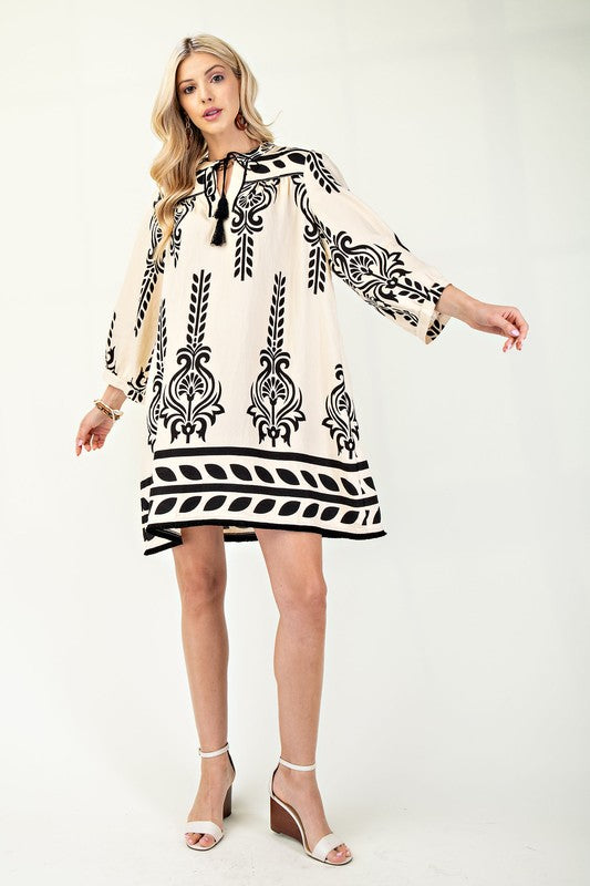 Black Print Boho Tassel Dress