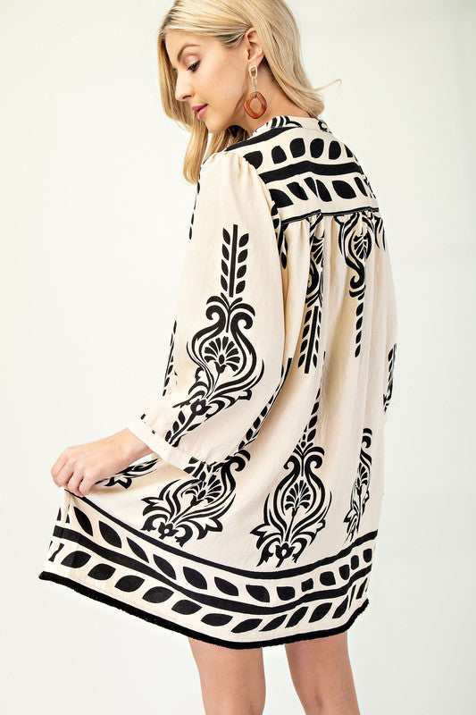 Black Print Boho Tassel Dress